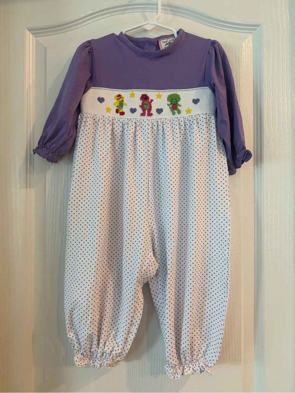 Barney Smocked Long Sleeve Romper